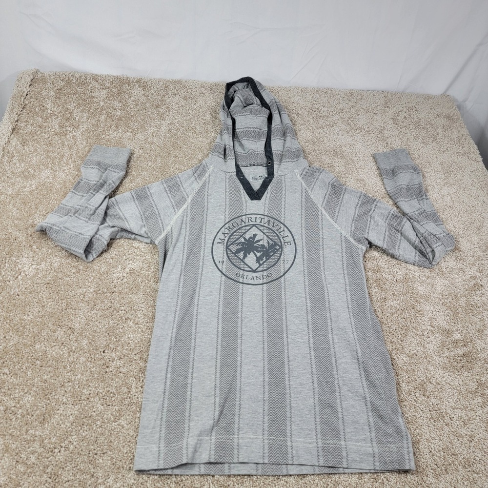 Margaritaville Hoodie Pullover Gray Striped Orlando 1977 Logo Thumb Holes Small